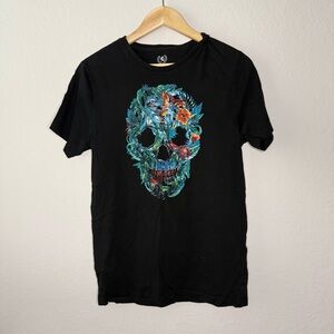 Express Black Tee with Colorful Skull Design
